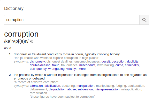 "definition of corruption" "definition of corruption"